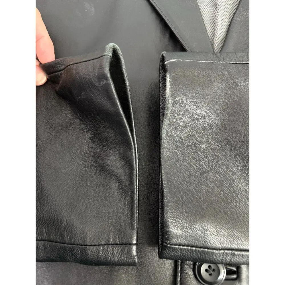 Stafford Executive Black Leather Blazer Size Large Two Button Biker Wedding